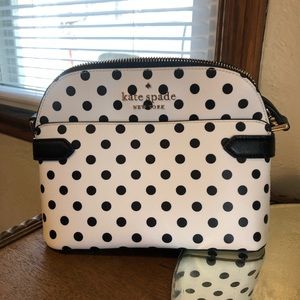 Small white and black polka dot long strap Kate spade purse
